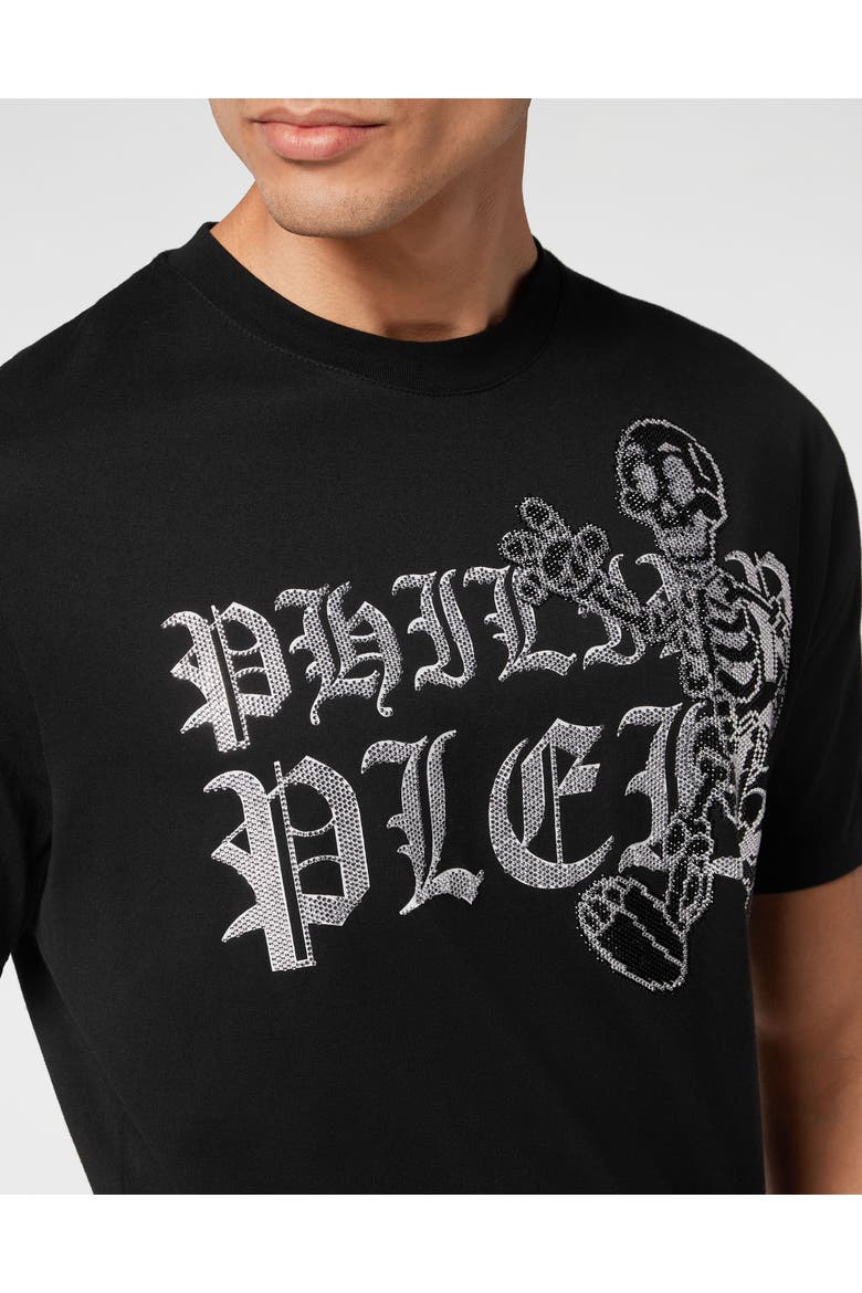 T-Shirt Round Neck Ss Skeleton Men, Alternate, color, black