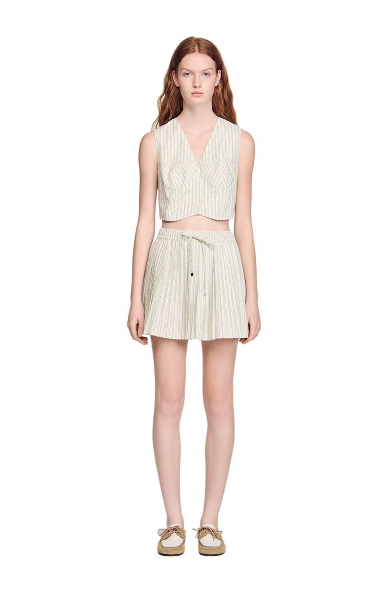 SANDRO Striped rhinestone crop top, Alternate, color, Ecru