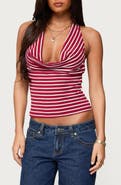 EDIKTED Stripe Cowl Neck Halter Top