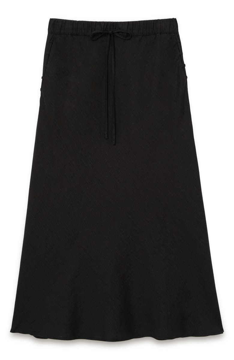 Reiss Roxi Drawstring Waist Linen Midi Skirt, Alternate, color, Black
