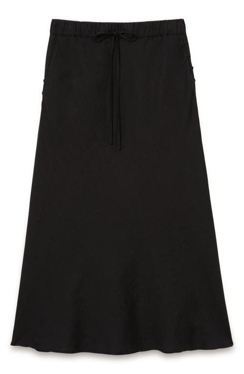 Reiss Roxi Drawstring Waist Linen Midi Skirt In Black