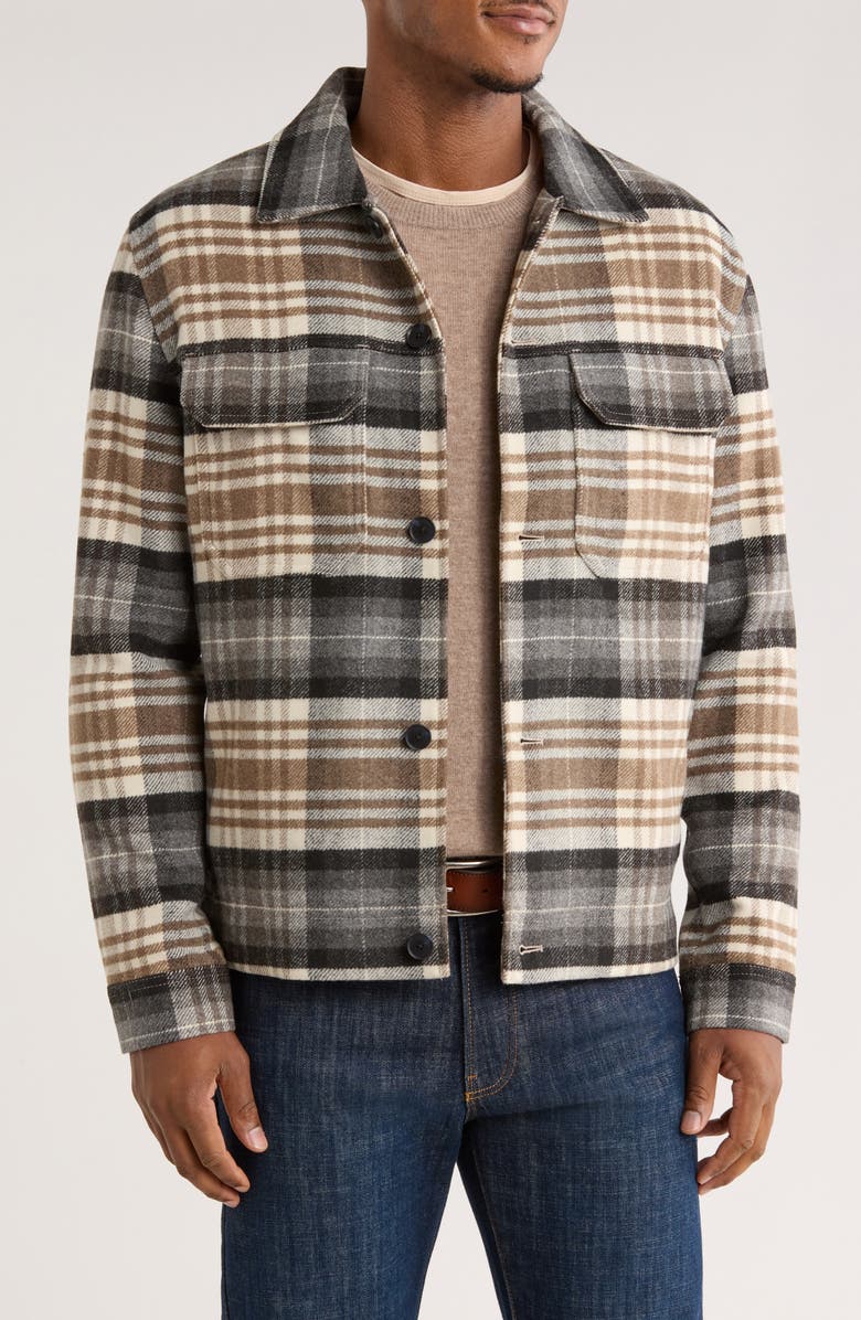 Rodd & Gunn West Arm Plaid Flannel Shirt Jacket, Main, color, Zinc