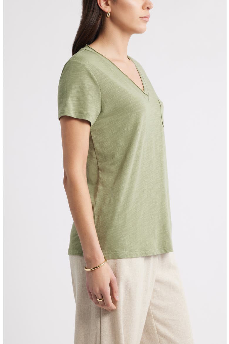 Cotton & Modal V-Neck T-Shirt, Alternate, color, OLIVE ACORN