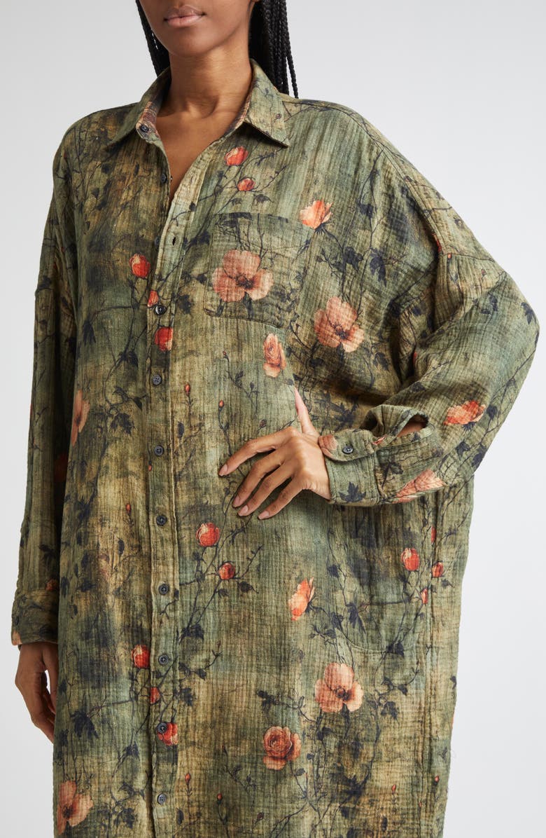 R13 Jumbo Long Sleeve Shirtdress, Alternate, color, Plaid With Turquoise Floral