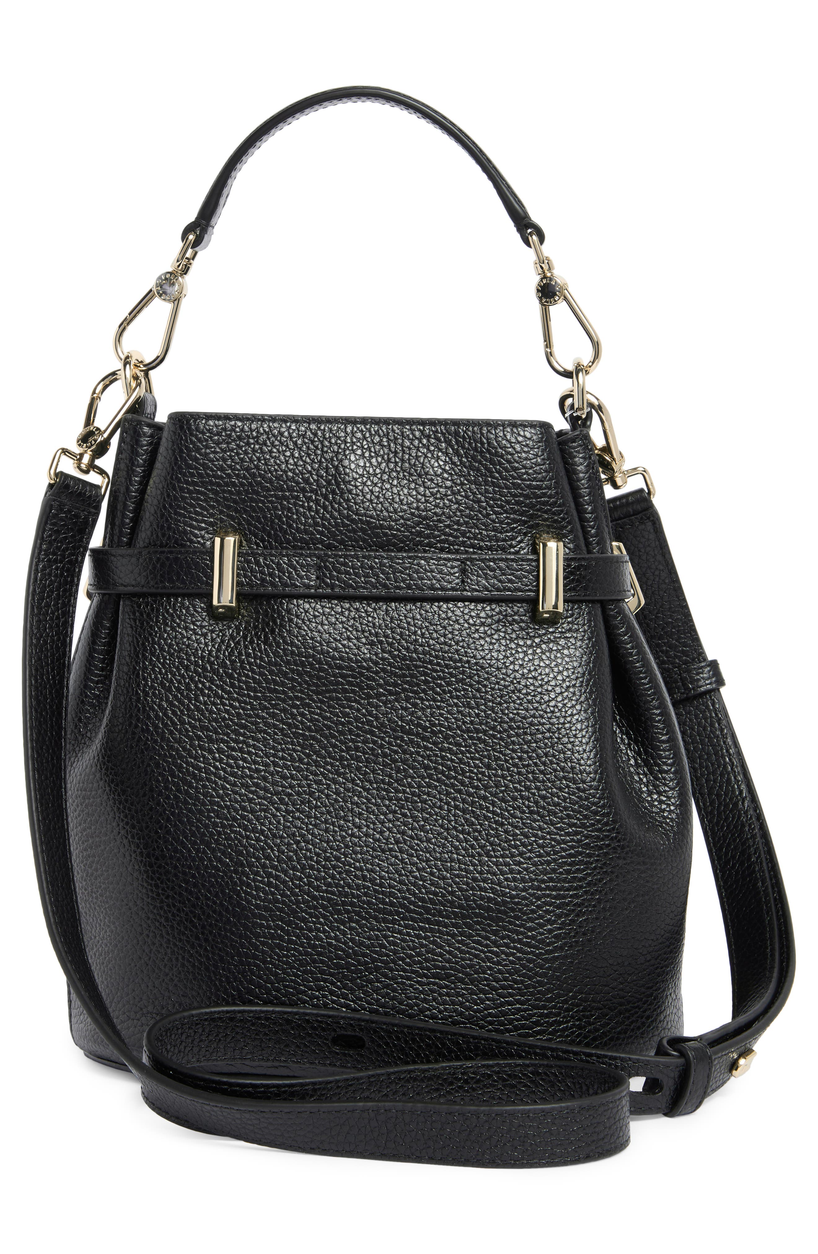 Furla Aura Mini Drawstring Leather Bucket Bag, Alternate, color, Nero