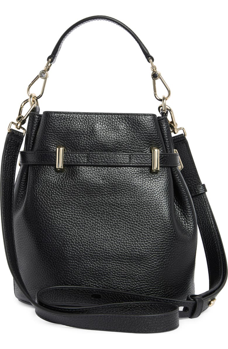 Furla Aura Mini Drawstring Leather Bucket Bag, Alternate, color, Nero