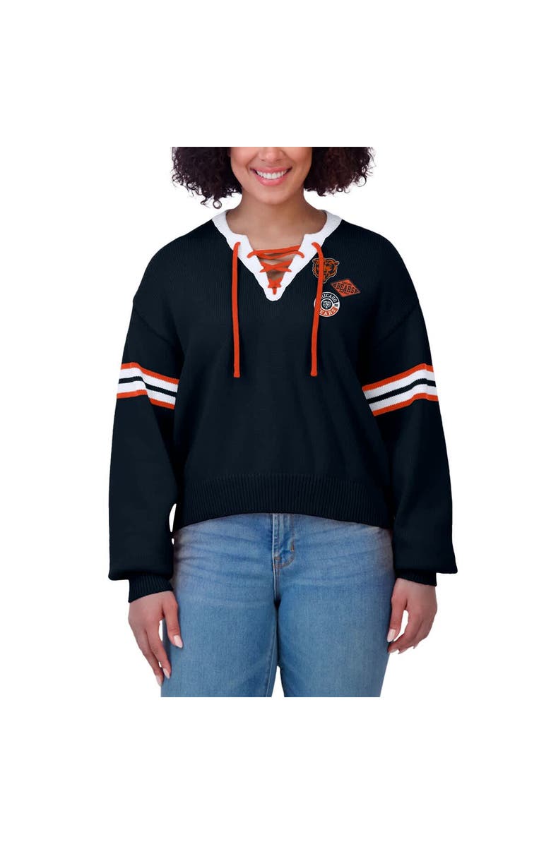 WEAR by Erin Andrews Women's WEAR by Erin Andrews Navy Chicago Bears Lace-Up Pullover Sweatshirt, Alternate, color, Navy