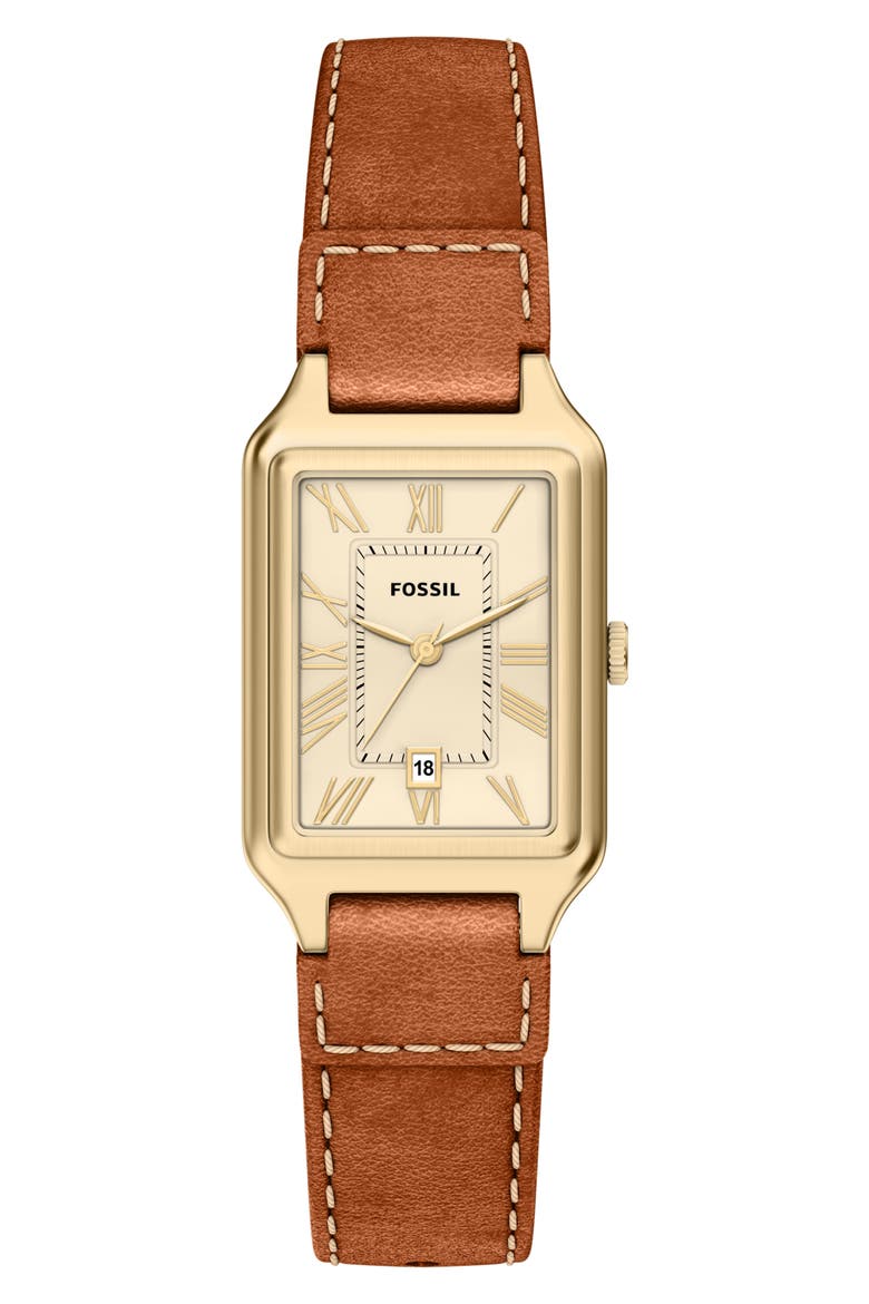Raquel Leather Strap Watch, 23mm x 38mm, Main, color, GOLD/ TAN