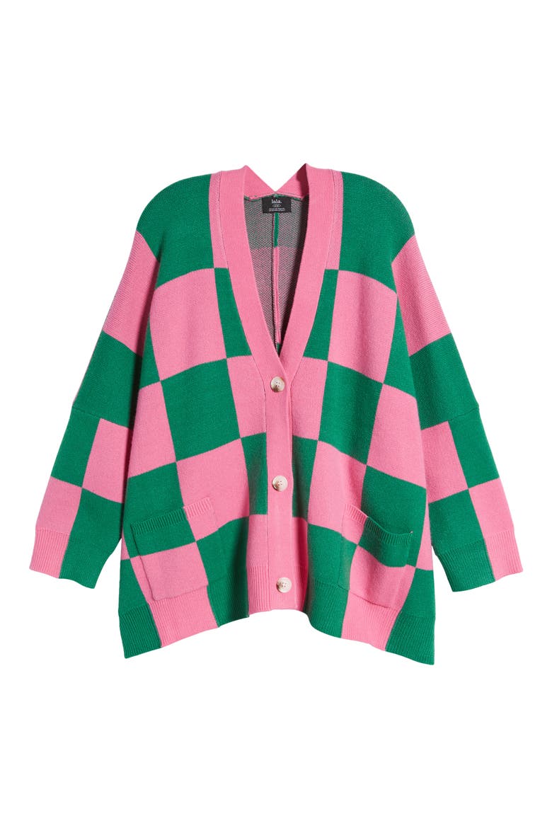 Love You Oversize Checkerboard Cardigan, Alternate, color, WATERMELON