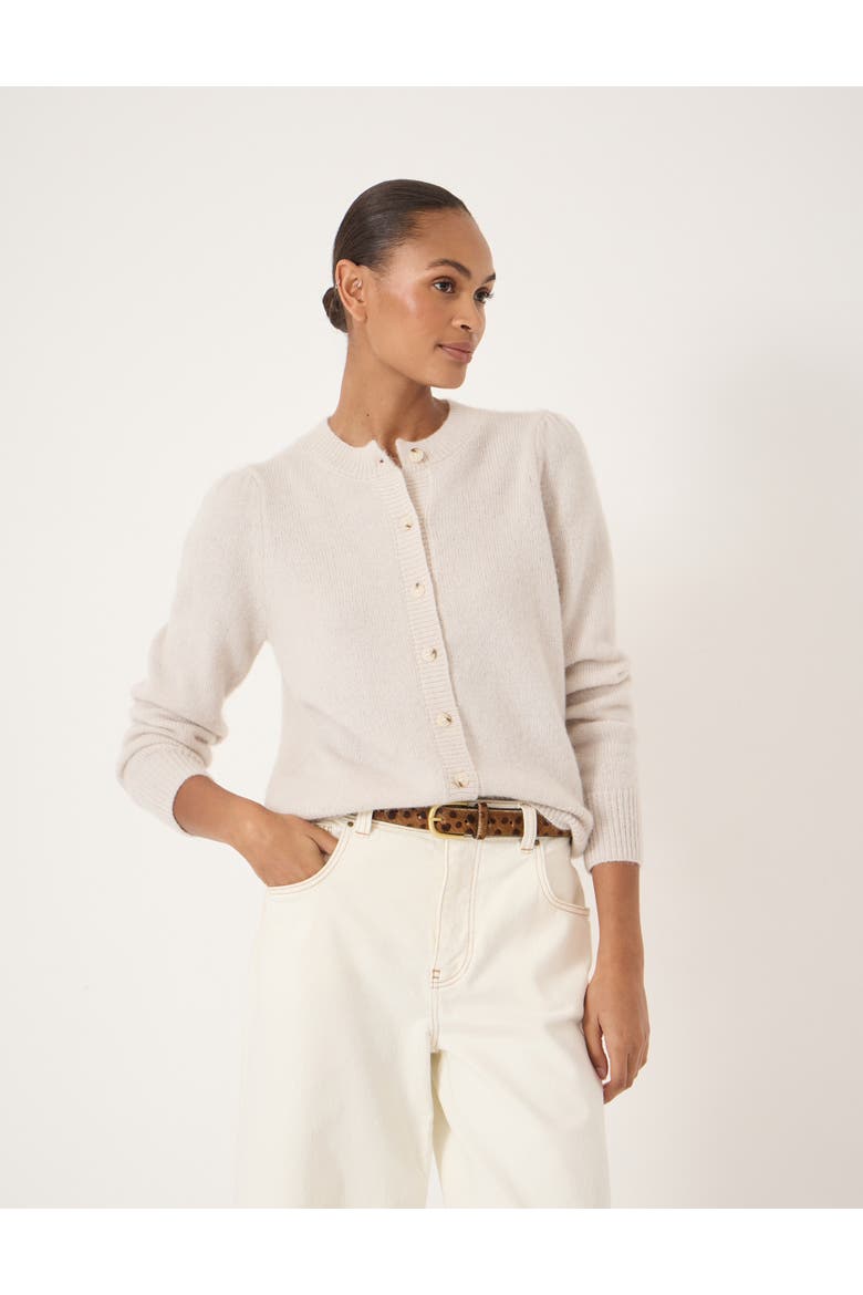 Wool Blend Gathered Shoulder Cardigan, Main, color, Stone White