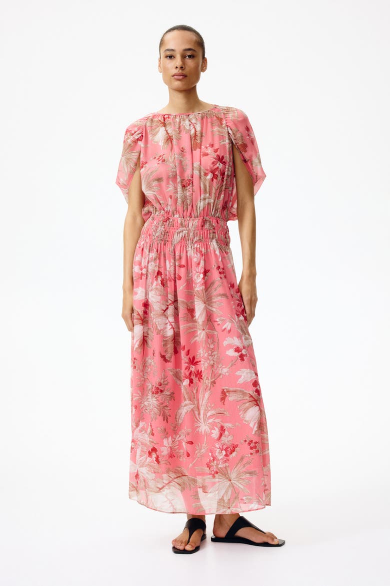 Cape-sleeved Chiffon Dress, Main, color, Pink/floral