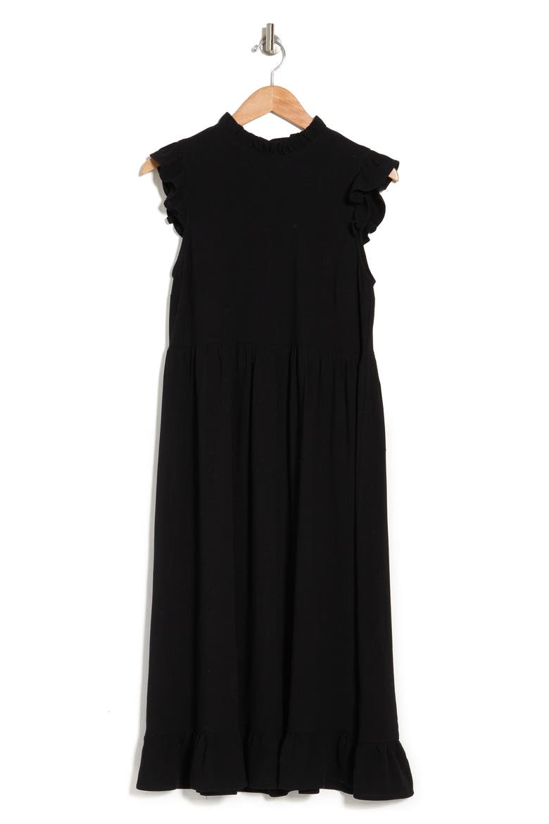 Ruffle Sleeve Midi Dress, Alternate, color, BLACK
