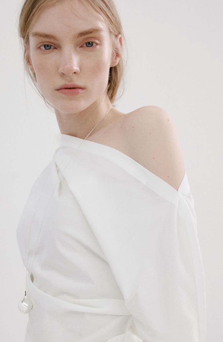 MANGO Asymmetric Long Sleeve Woven Shirt, Alternate, color, Off White