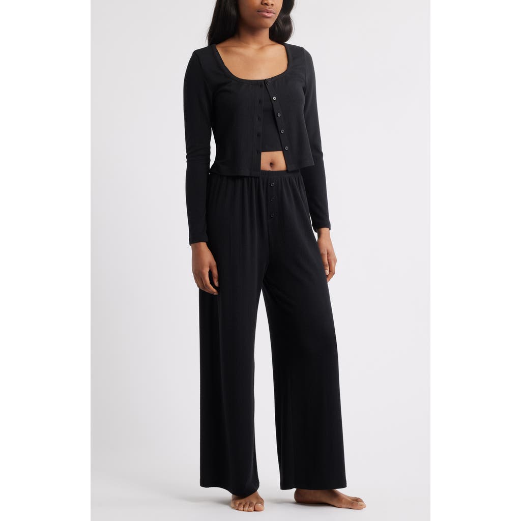 Open Edit 3-Piece Pointelle Knit Pajamas in Black  product