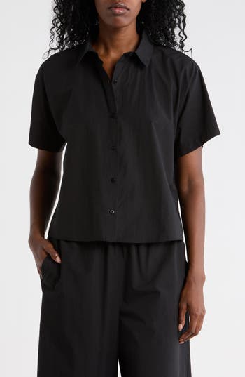 Eileen Fisher Classic Collared Organic Cotton Shirt in Black at Nordstrom Rack, Size X-Large