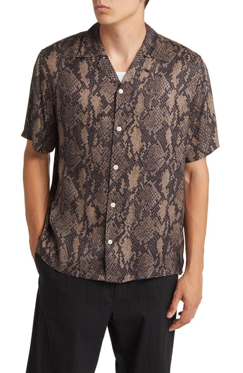 AllSaints Rattle Print Short Sleeve Button-Up Shirt, Main, color, 
