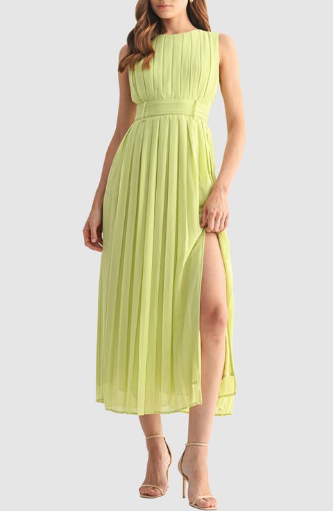 Pleated Belted Maxi Dress