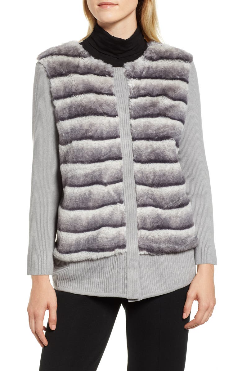 Ming Wang Faux Fur Front Knit Jacket, Alternate, color,