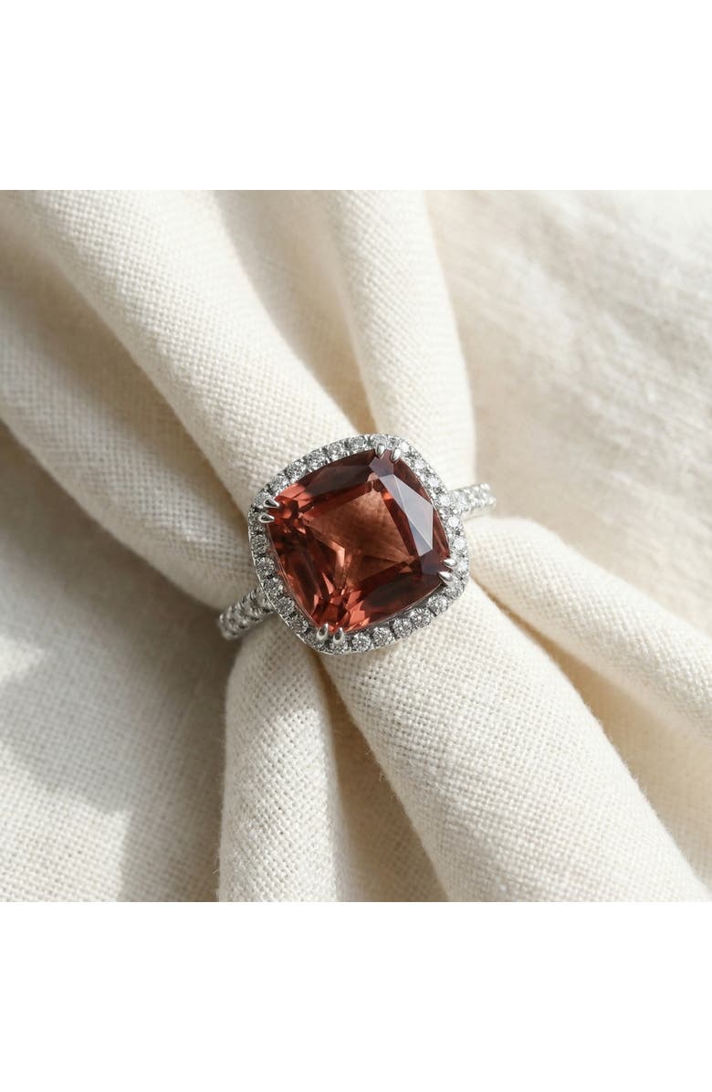 Bliss Diamond 6.84Ct Red Brown Cushion Tourmaline Diamond Halo Ring 14k Gold Lab Grown, Alternate, color,