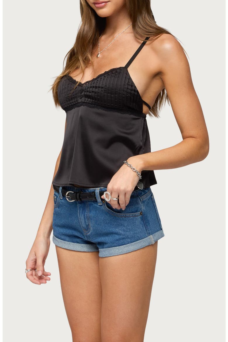Blanca Satin Lace Trim Camisole, Alternate, color, BLACK