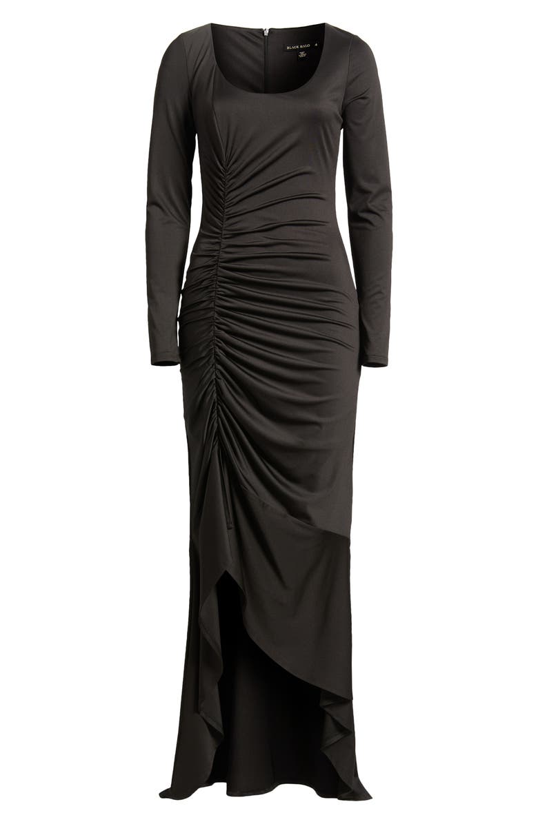 Black Halo Atlanta Ruched Ruffle Long Sleeve Maxi Dress, Alternate, color, 