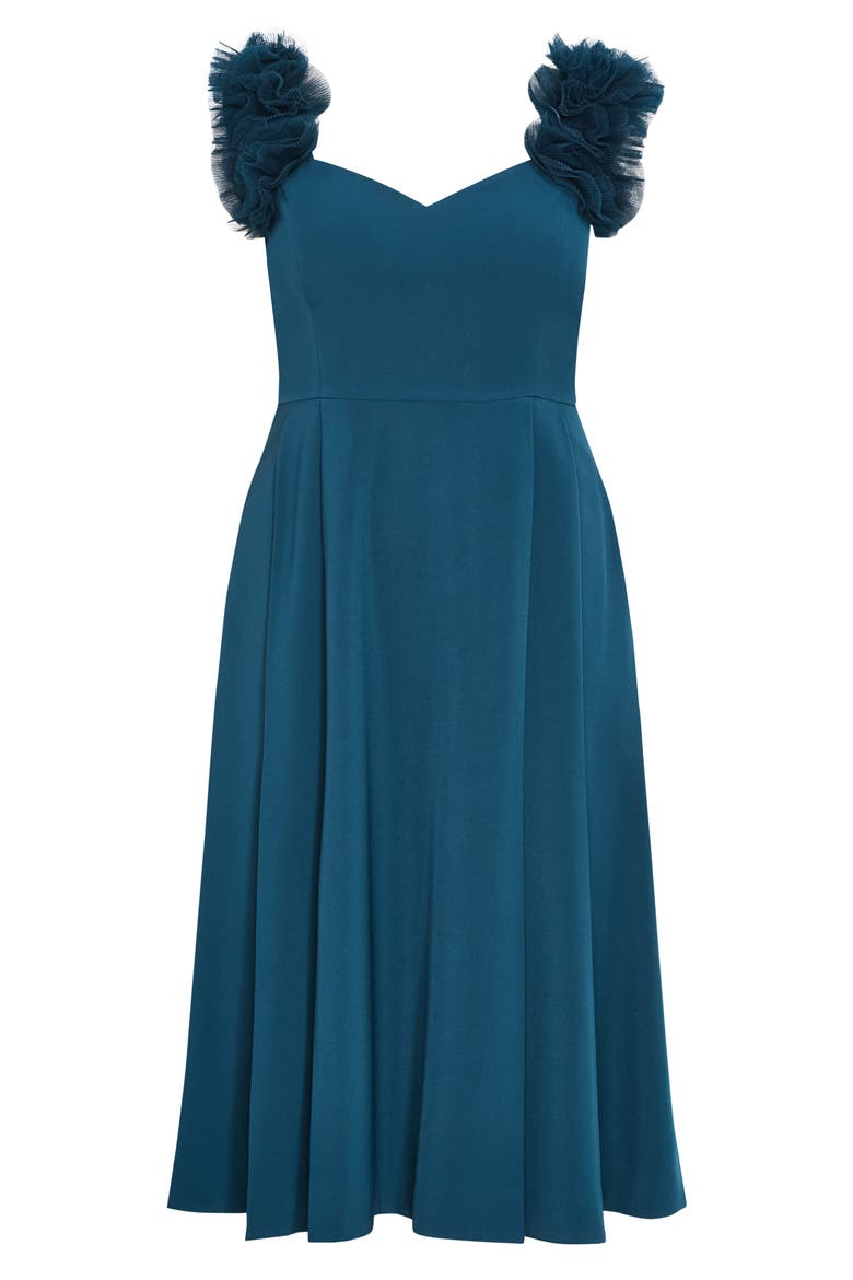 Roselyn Tulle Detail Midi Dress, Alternate, color, PEACOCK