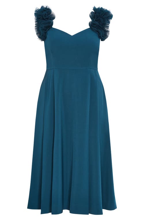 City Chic Roselyn Tulle Detail Midi Dress In Blue