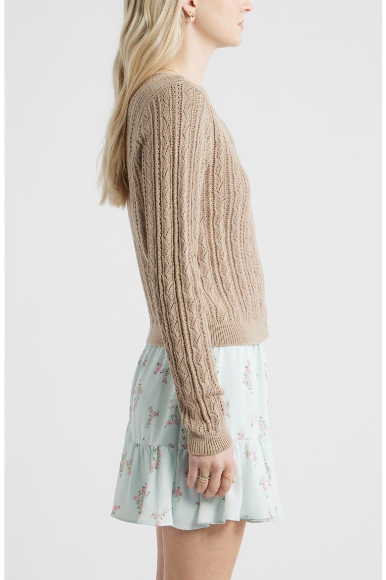 Pointelle Knit Cardigan, Alternate, color, TAN SAVANNAH
