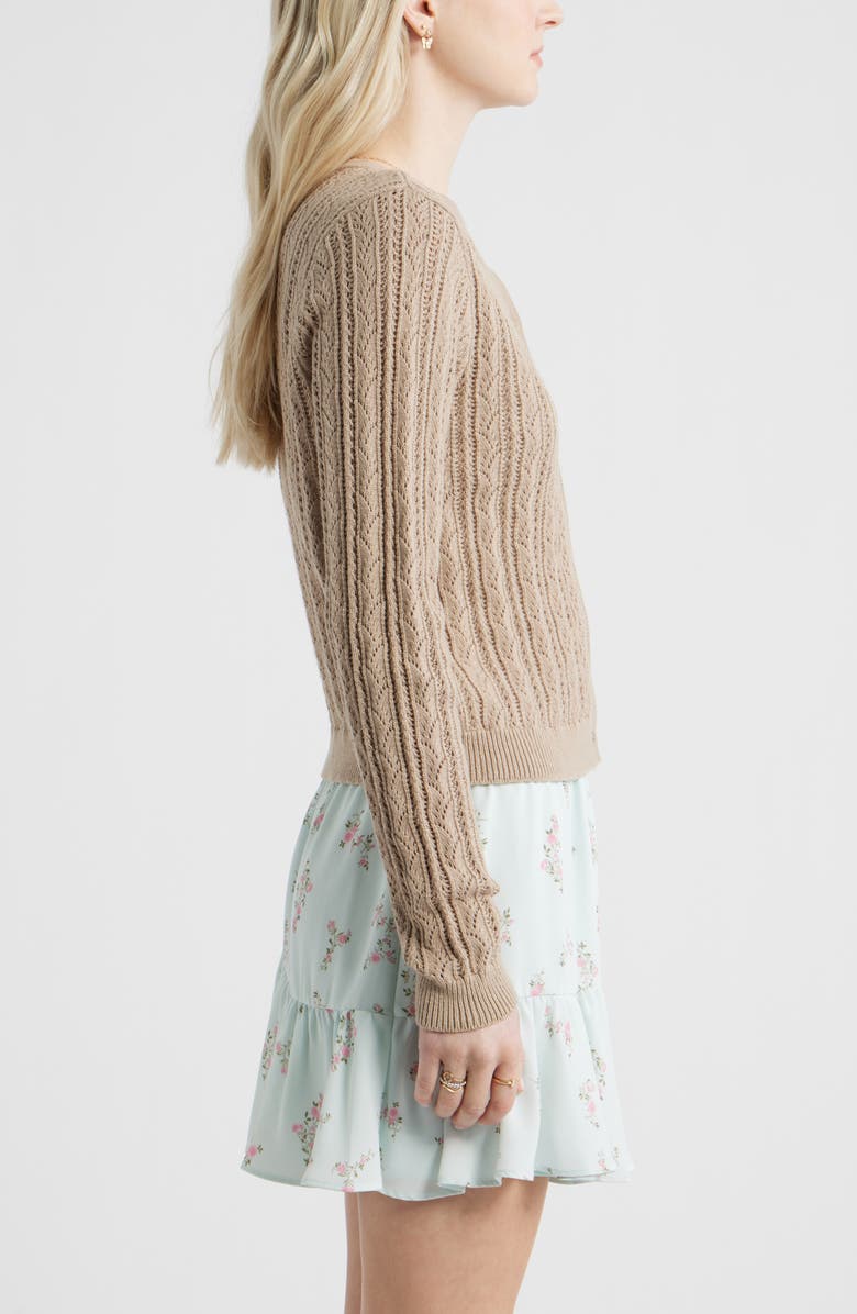 BP. Pointelle Knit Cardigan, Alternate, color, Tan Savannah