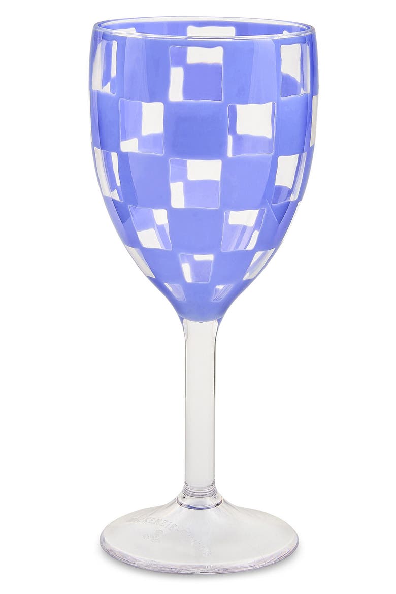 Set of 4 Blue Check Acrylic Wine Goblets, Alternate, color, BLUE