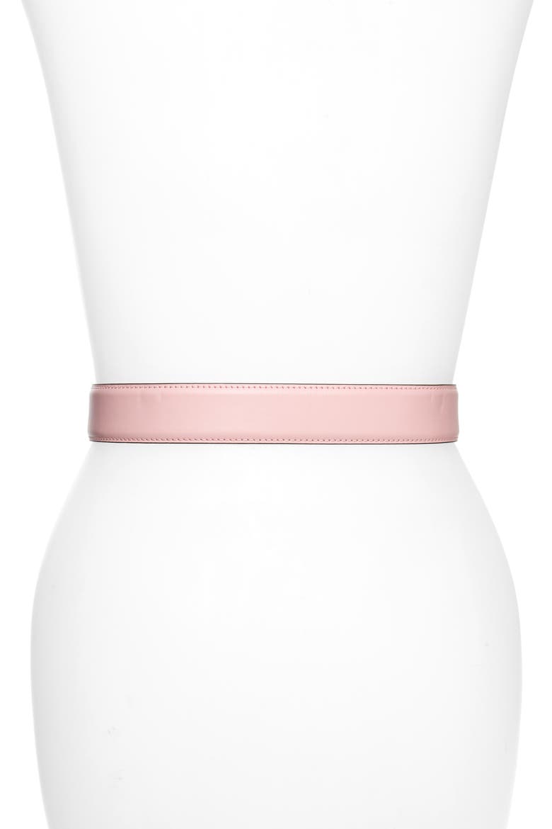 Logo Plate Leather Belt, Alternate, color, PINK/ GOLD