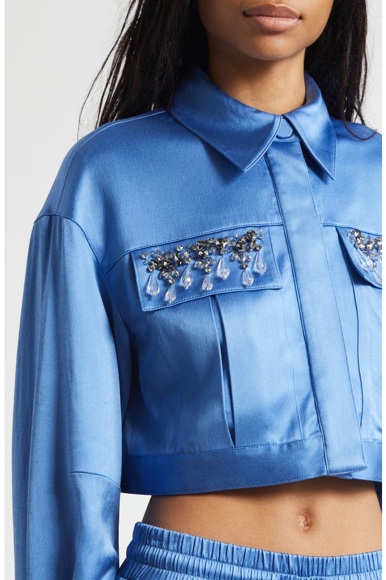 Damoni Gemstone Crop Satin Jacket, Alternate, color, COBALT WAVE