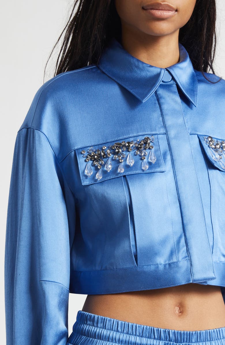 Cinq à Sept Damoni Gemstone Crop Satin Jacket, Alternate, color, Cobalt Wave