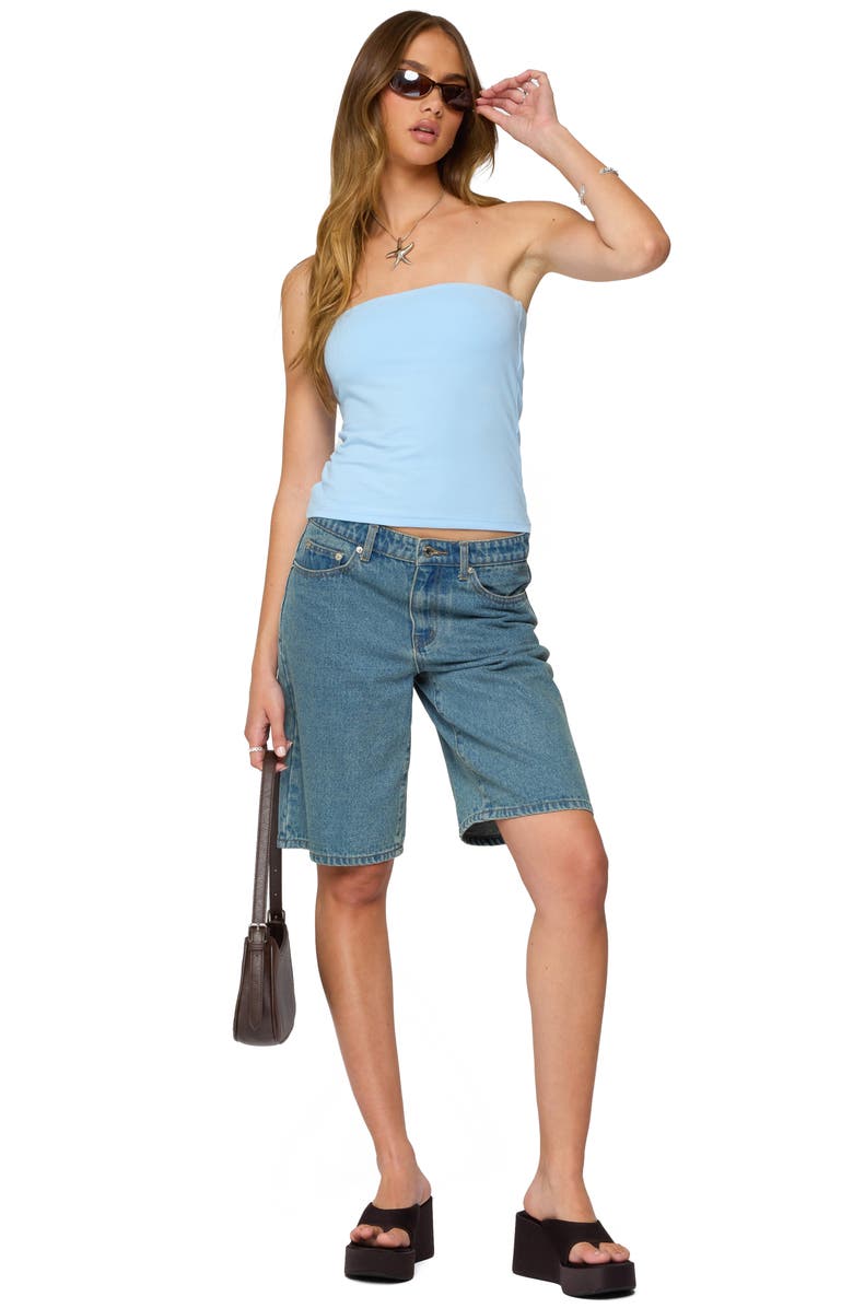 EDIKTED Shelf Bra Stretch Cotton Tube Top, Alternate, color, Light-Blue