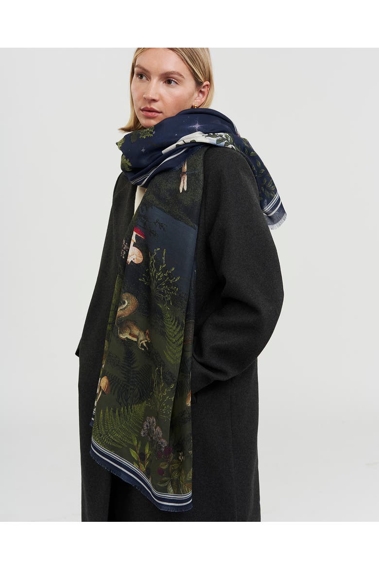 Woodland Meadow Large Rectangle Scarf, Alternate, color, Navy