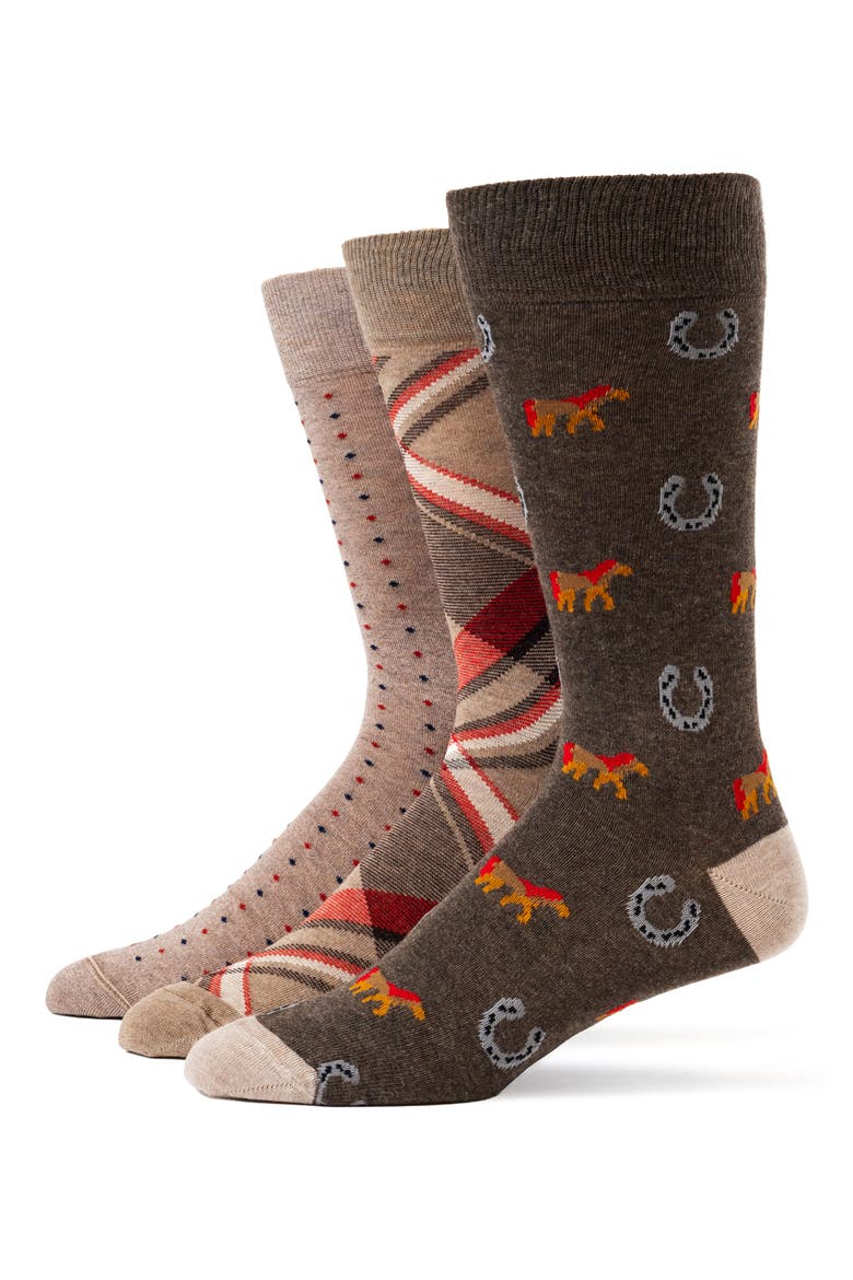 Mixed Pattern 3-Pack Assorted Crew Socks, Main, color, CHARCOAL