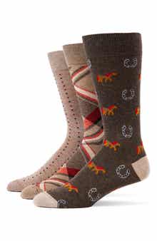 Lorenzo Uomo Mixed Pattern 3-Pack Assorted Crew Socks