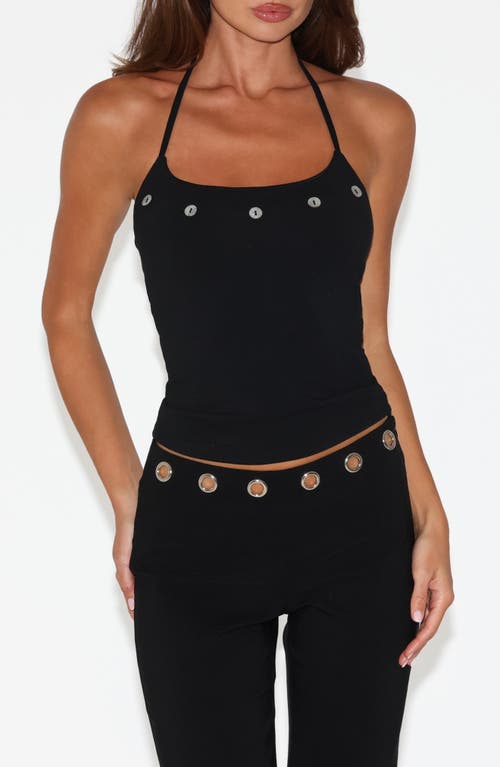 Tiger Mist Marren Button Halter Top In Black
