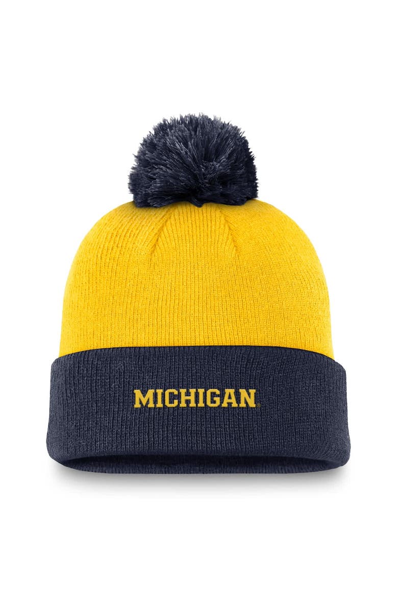 Jordan Brand Men's Jordan Brand Maize/Navy Michigan Wolverines Peak Cuffed Knit Hat with Pom, Main, color, 