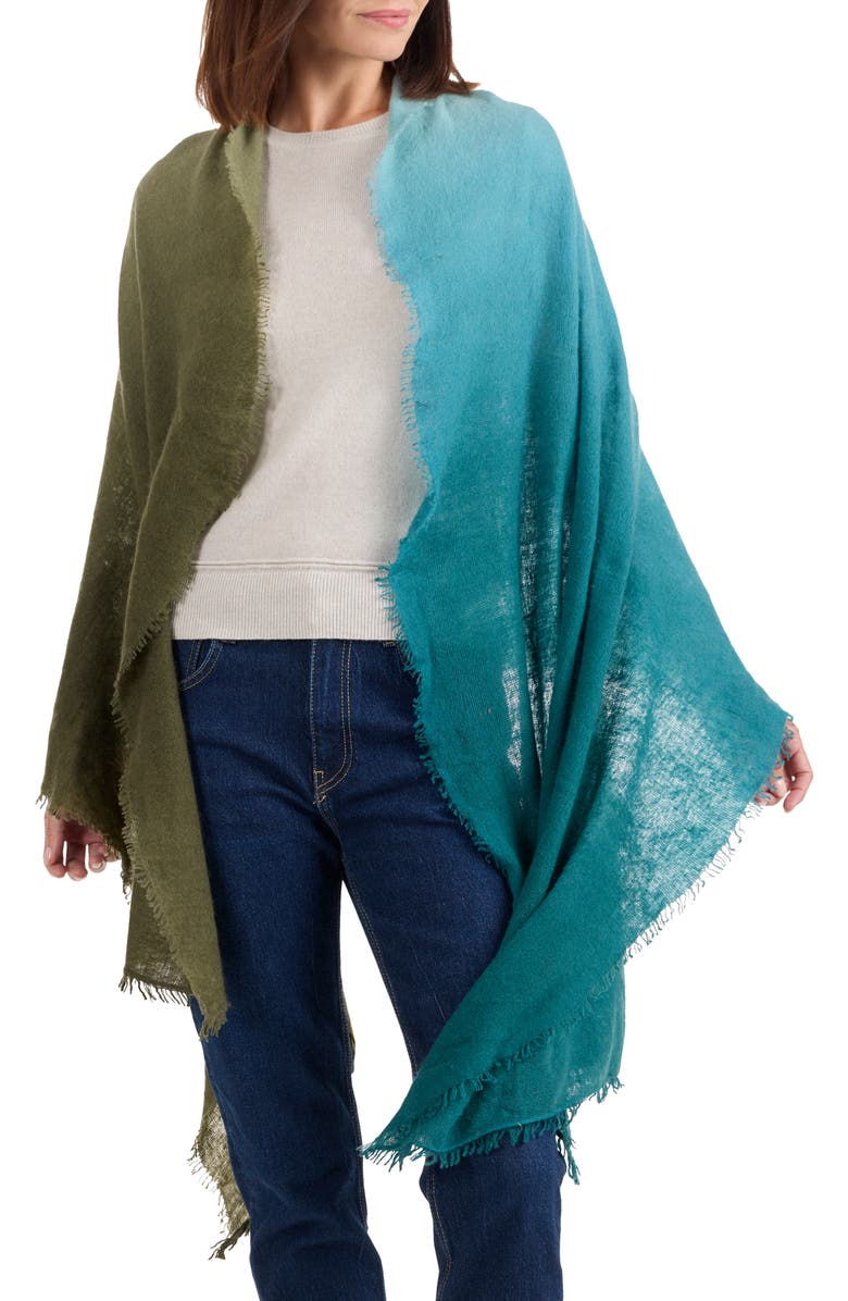 Amicale Dip Dye Cashmere Scarf, Alternate, color, Teal/ Olive