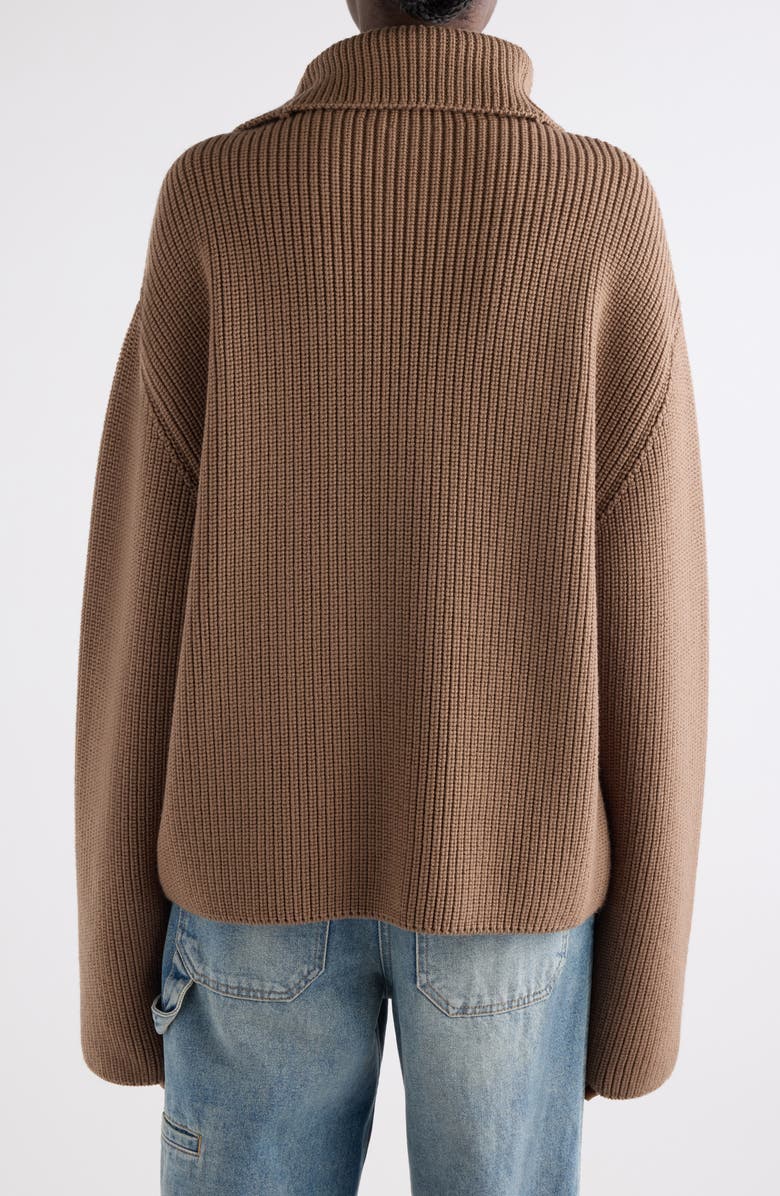 Courrèges Trucker Wool Rib Half Zip Sweater, Alternate, color, Mocha