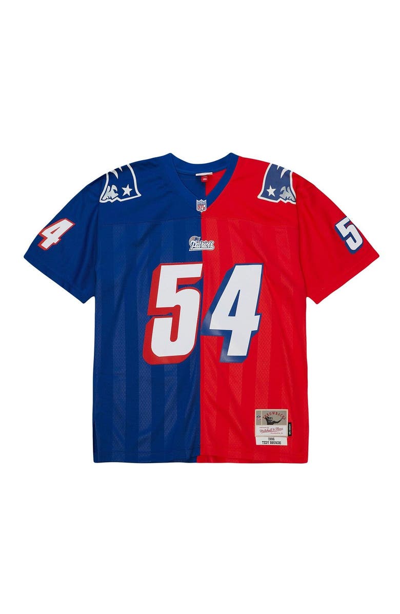 Mitchell & Ness Men's Mitchell & Ness Tedy Bruschi Royal/Red New England Patriots 1996 Split Legacy Replica Jersey, Alternate, color, 