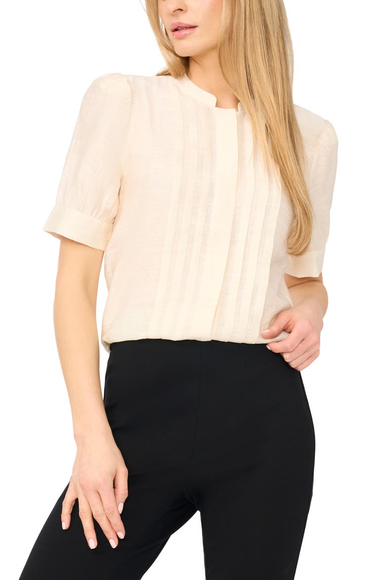 Pintuck Pleat Button-Up Top, Main, color, BUTTERCREAM