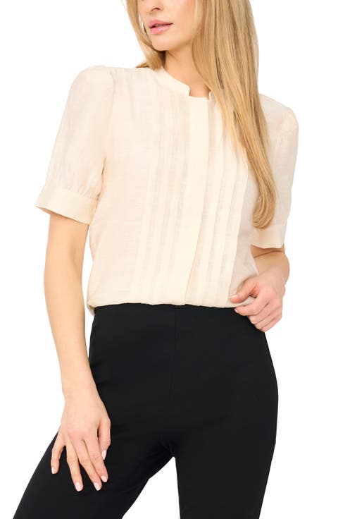 Pintuck Pleat Button-Up Top
