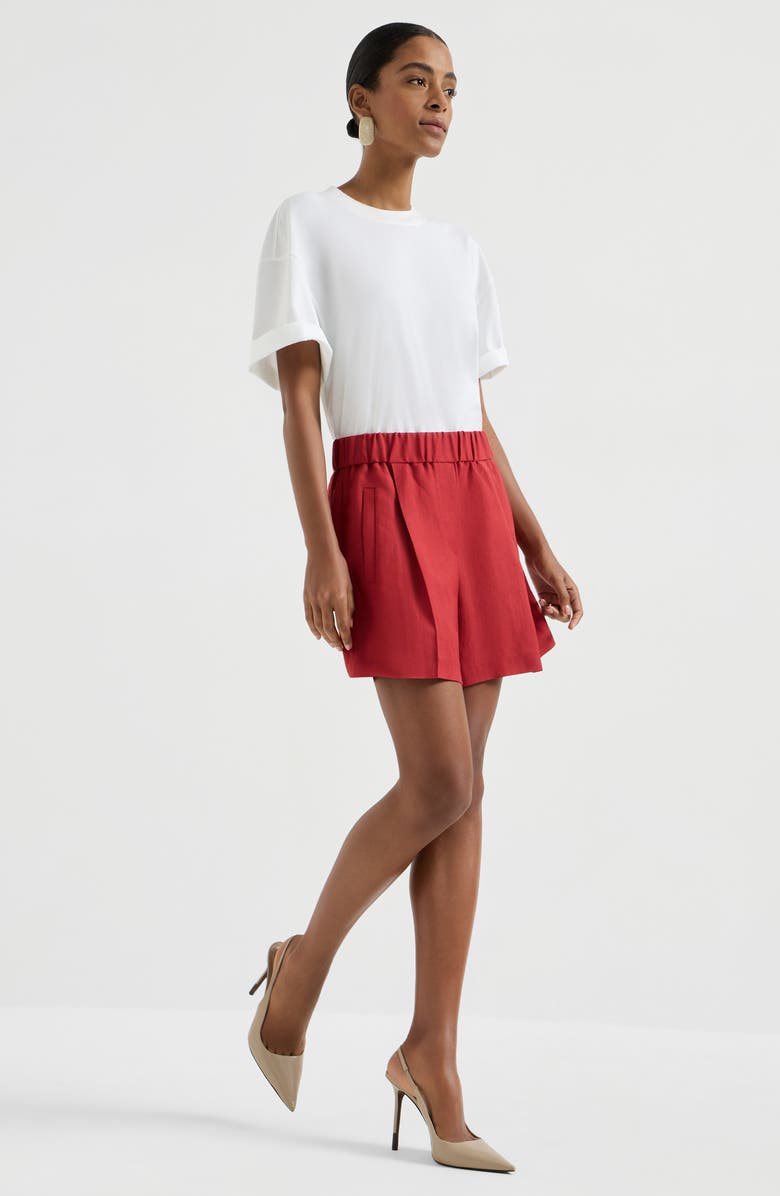 Brunello Cucinelli Fluid twill baggy shorts, Alternate, color, Red