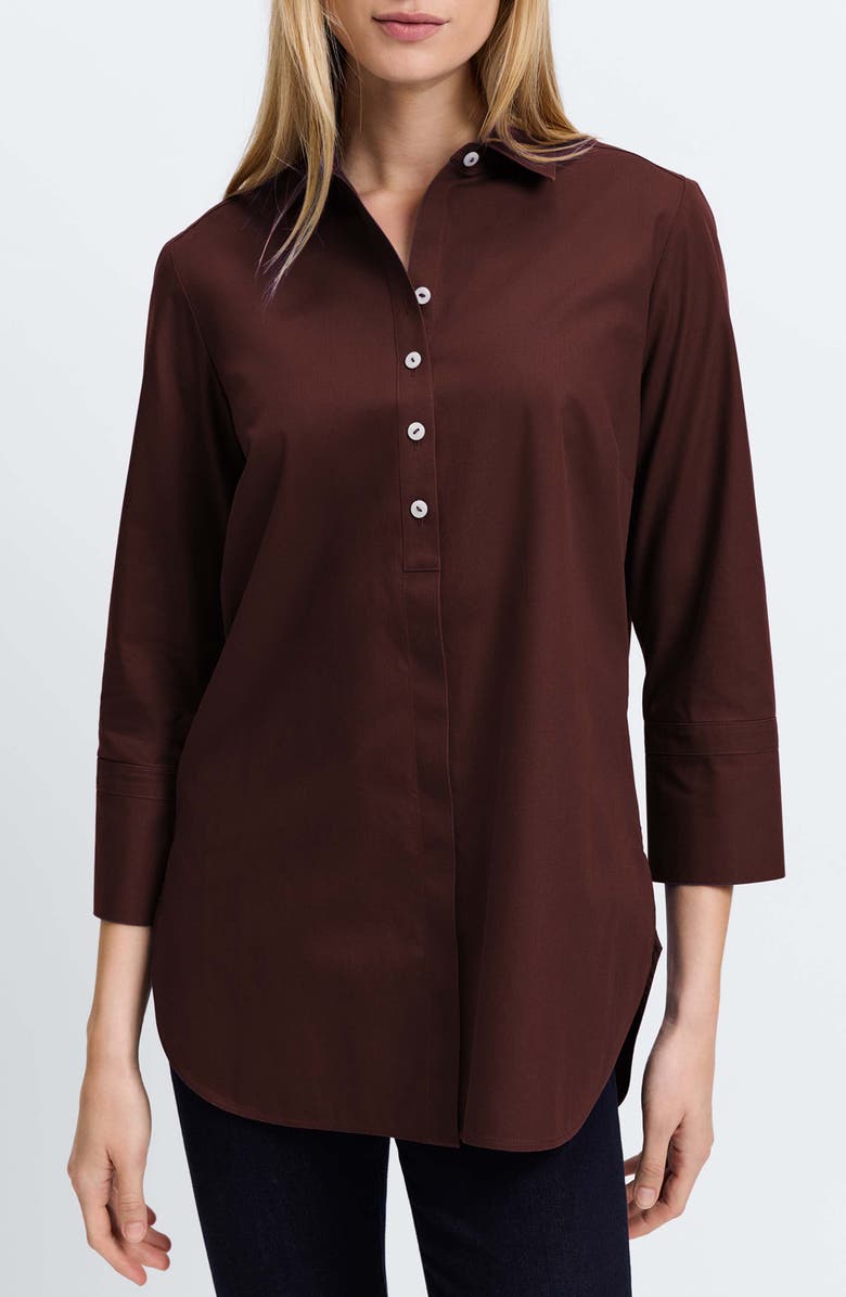 Foxcroft Madison Popover Cotton Oxford Shirt, Main, color, Chicory Coffee