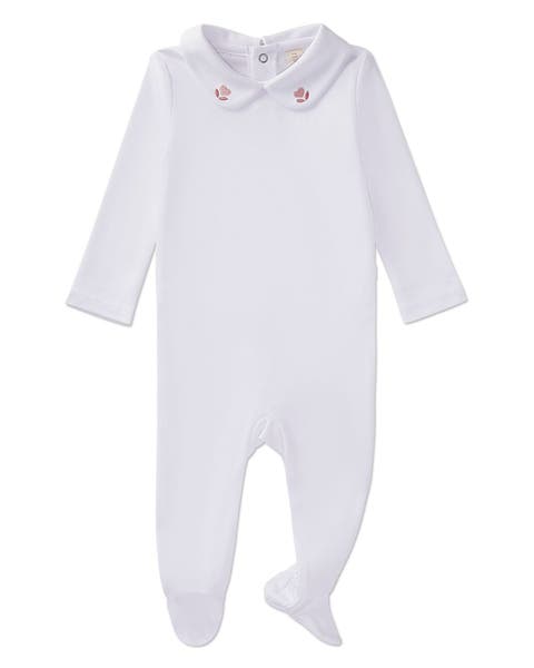 Heart-Embroidered Peter Pan Collar Footie