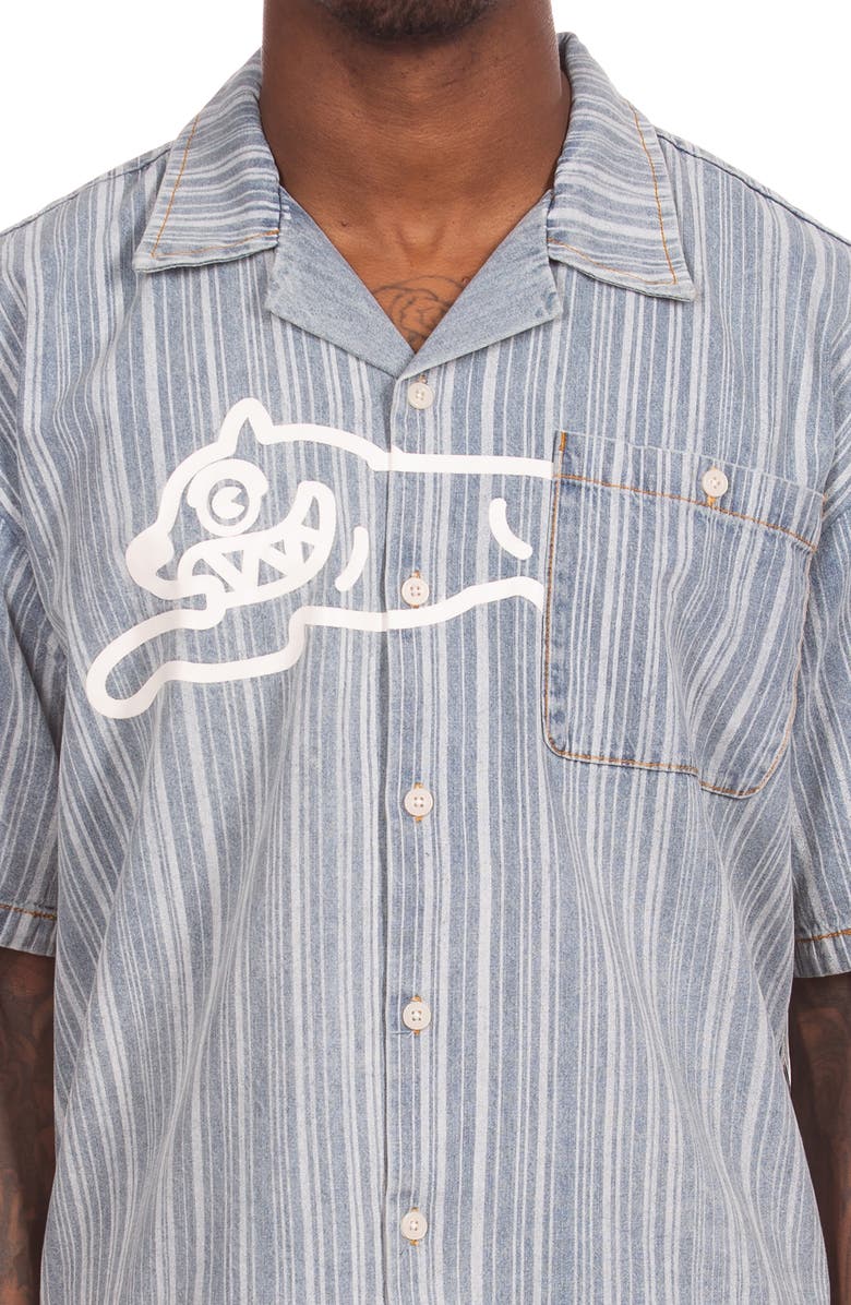 ICECREAM Float Running Dog Denim Graphic Camp Shirt, Alternate, color, Blue Stripe