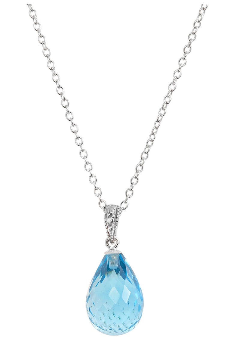 SAVVY CIE JEWELS Sterling Silver Briolette Swiss Blue Topaz Pendant Necklace, Main, color, 