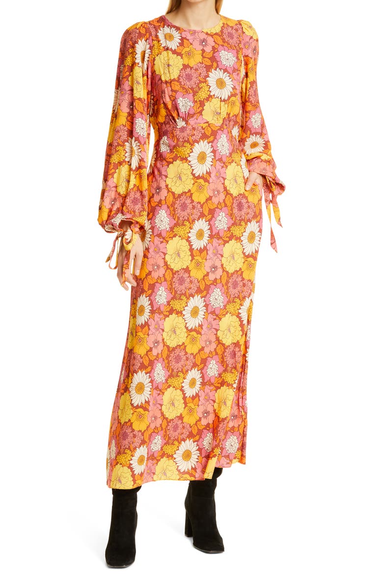 Floral Long Sleeve Dress, Main, color, RED